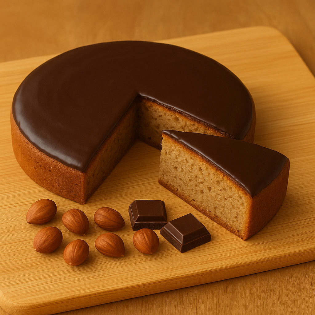 Torta alla nocciola senza farina di grano ricoperta cacao